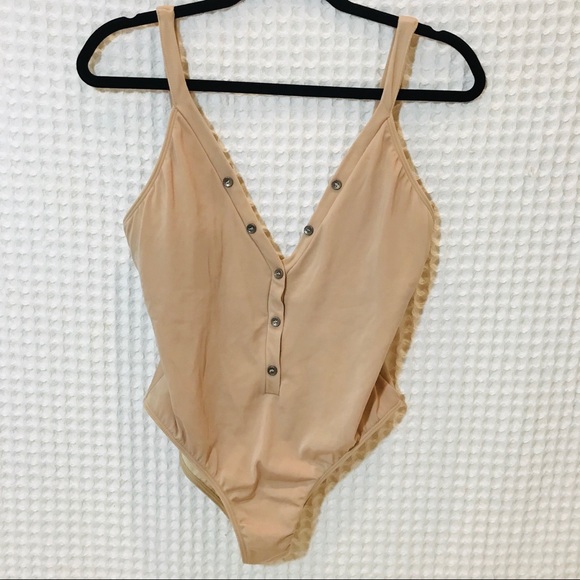 JustFab Other - Just Fabulous plunging nude one piece Sz L.